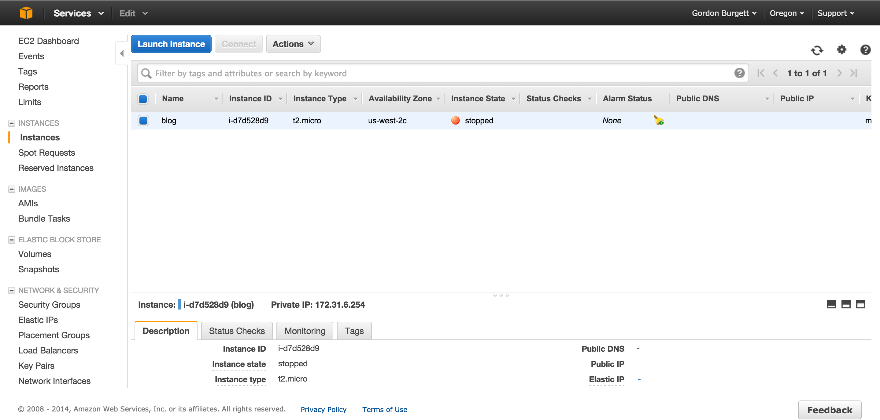 EC2 Management console